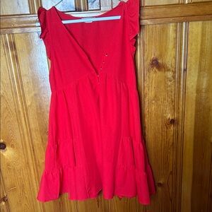 Red Ruffle Sleeve Dress